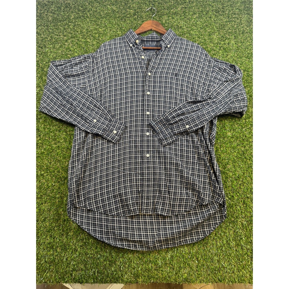 Polo Ralph Lauren Blake Shirt Mens Large Navy Blue White Grid Check Button Down